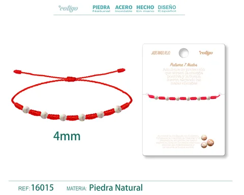 PULSERA 7 NUDOS CON  JASPE RAYADO ROJO 4MM