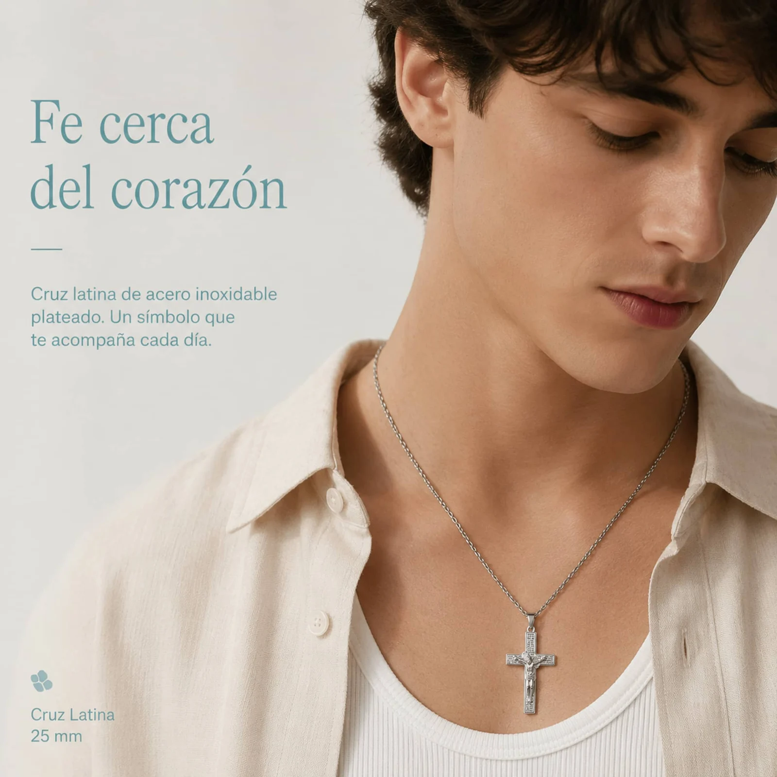 COLGANTE CRUZ LATINA ACERO COLOR PLATEADO