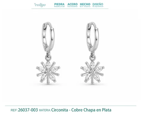 Brinco de argola com pendente de zircónia cúbica prateada