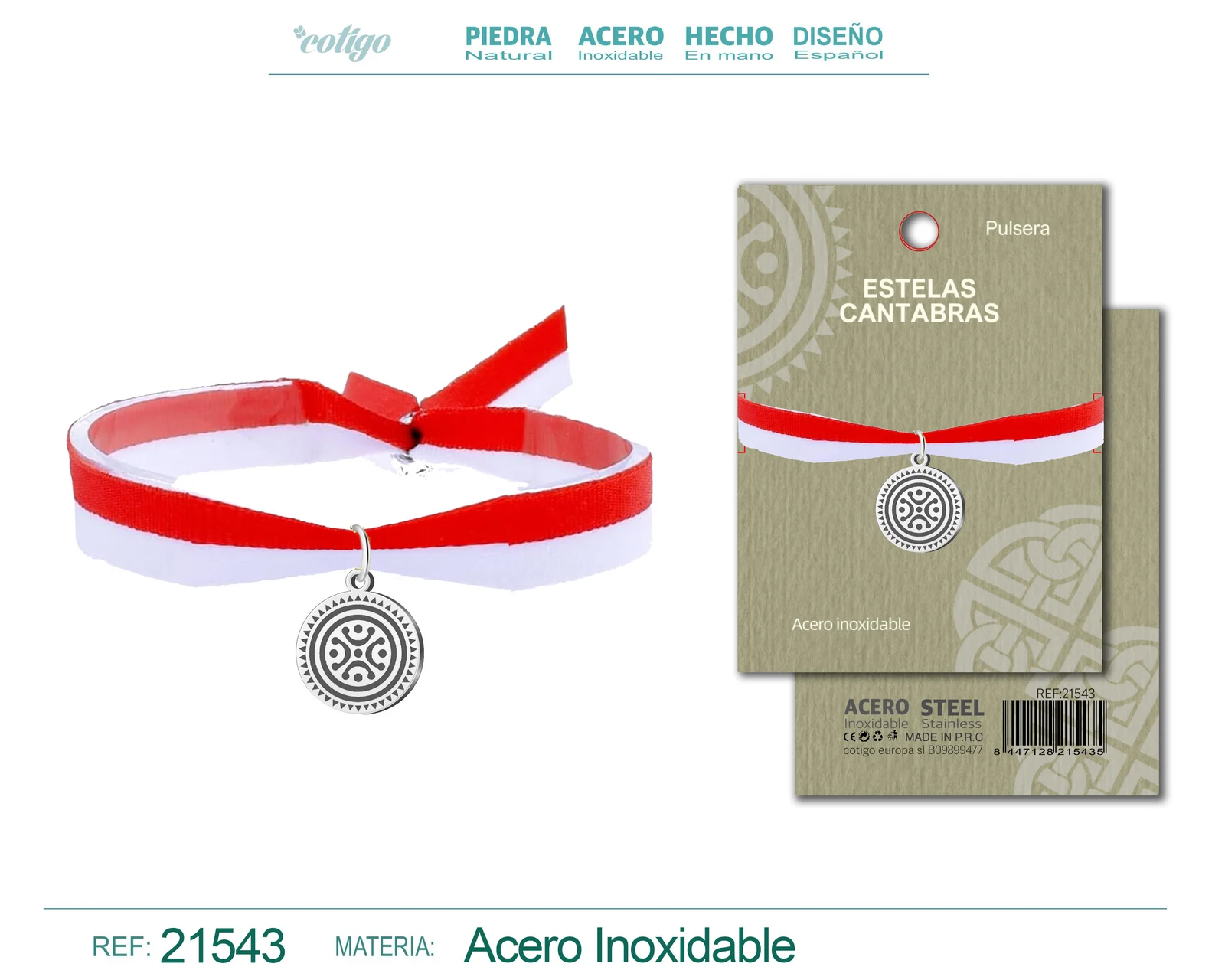 PULSERA BANDERA CANTABRIA CON COLGANTE ESTELAS CANTABRIAS ACERO DORADO