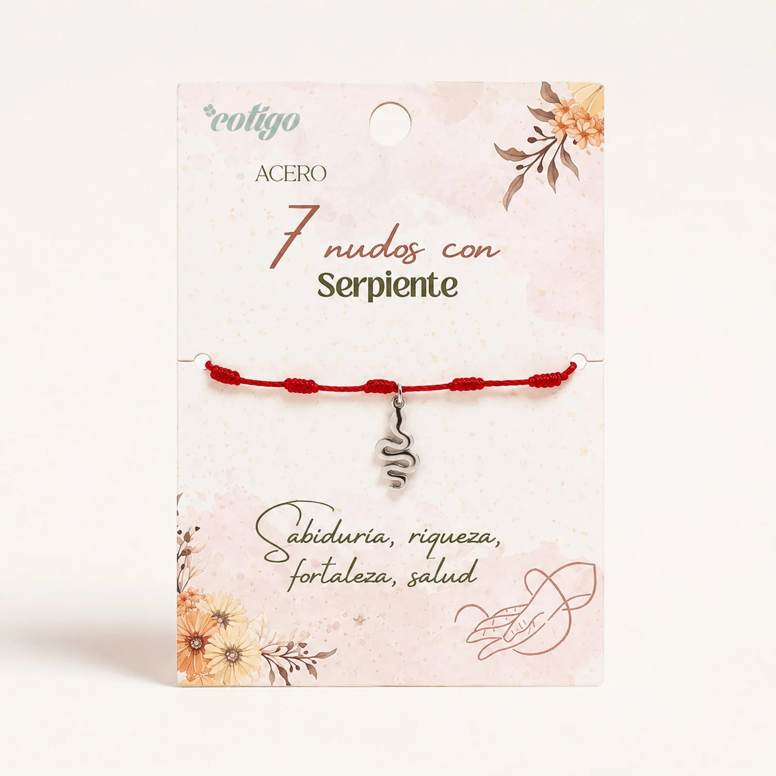 PULSERA 7 NUDOS CON SERPIENTE COLOR PLATEADO