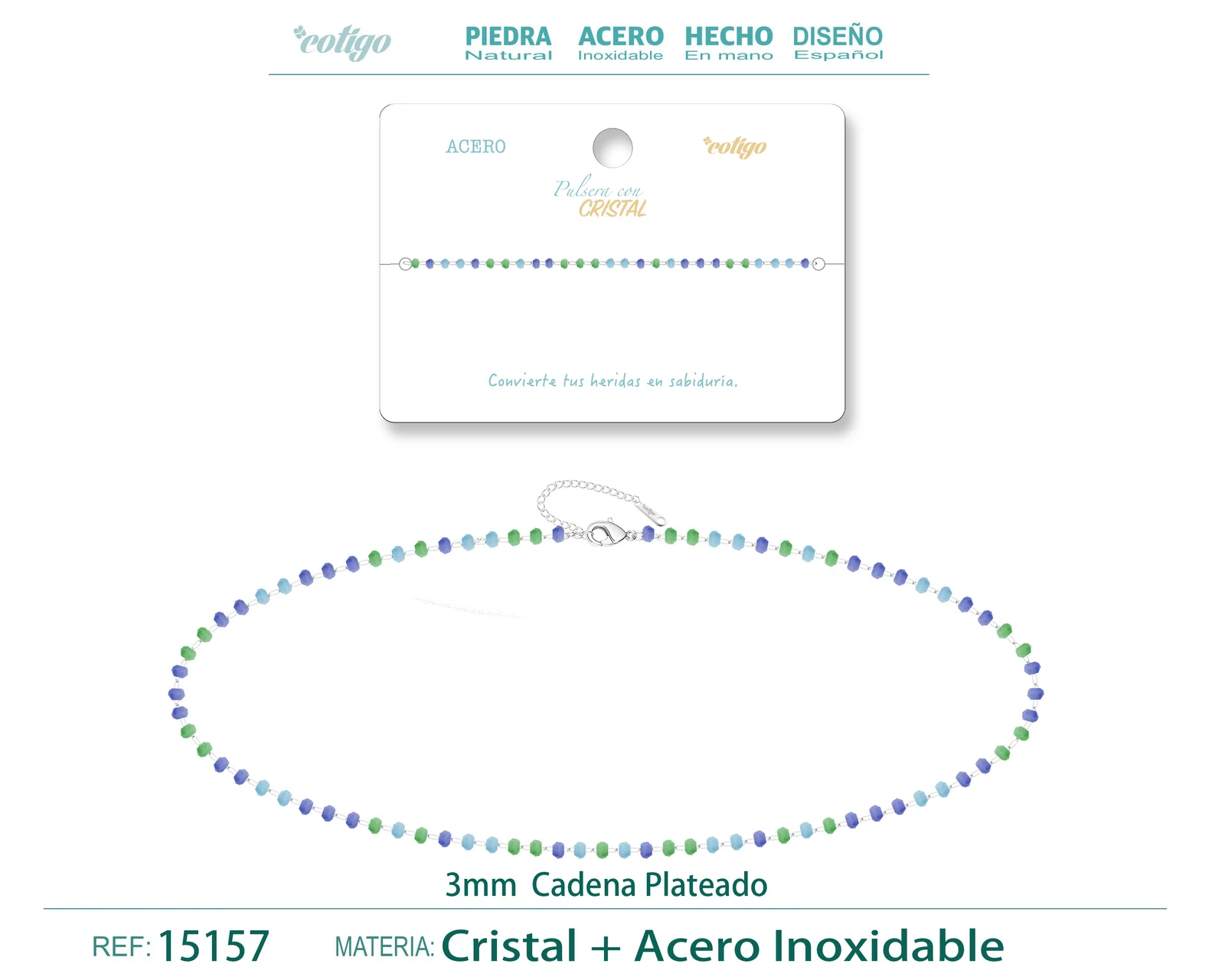 PULSERA ACERO COLOR PLATEADO CON BOLA CRISTA