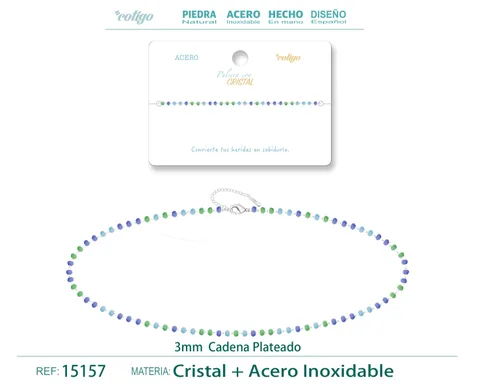 PULSERA ACERO COLOR PLATEADO CON BOLA CRISTA