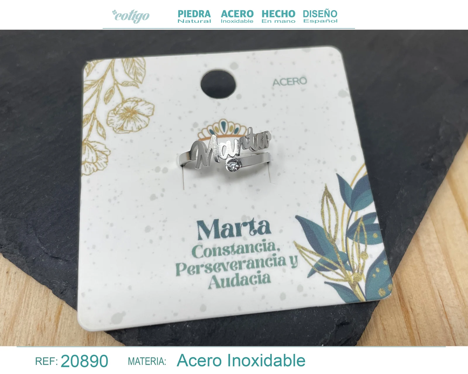 ANILLO NOMBRE MARTA ACERO COLOR PLATEADO