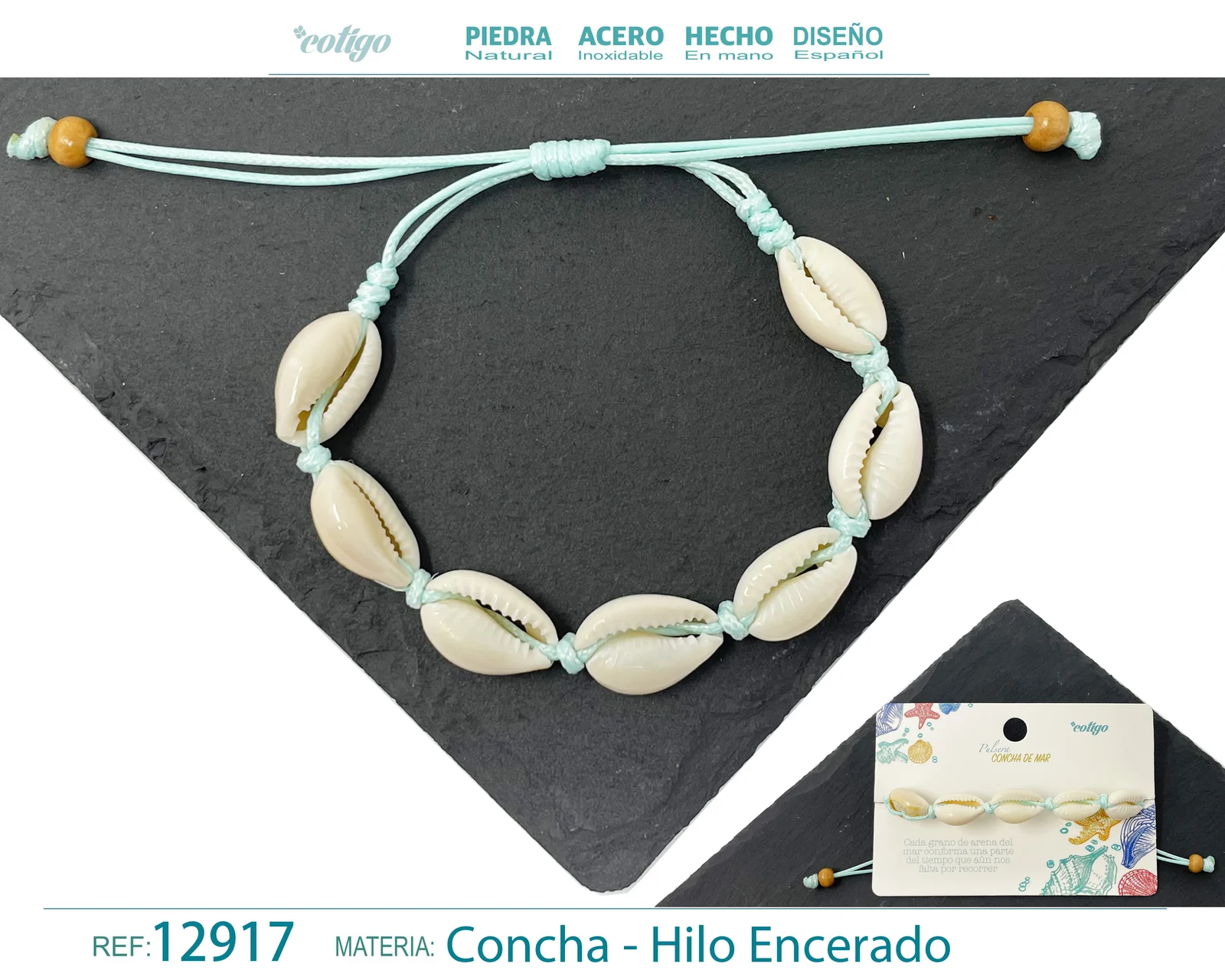 PULSERA HILO ENCERADO DE CONCHA