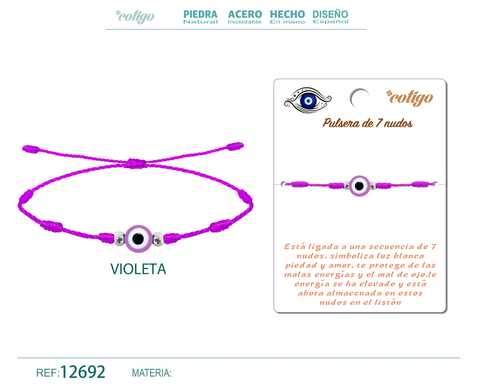 PULSERA 7 NUDOS VIOLETA CON OJO TURCO