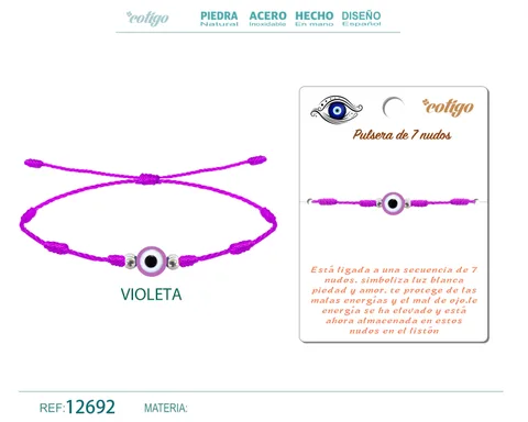 PULSERA 7 NUDOS VIOLETA CON OJO TURCO