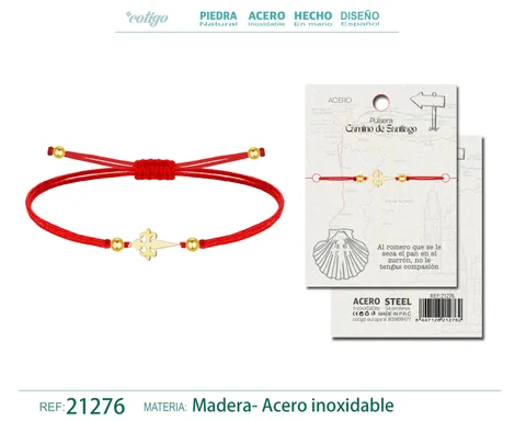 PULSERA HILO ENCERADO CON CRUZ SANTIAGO ACERO DORADO