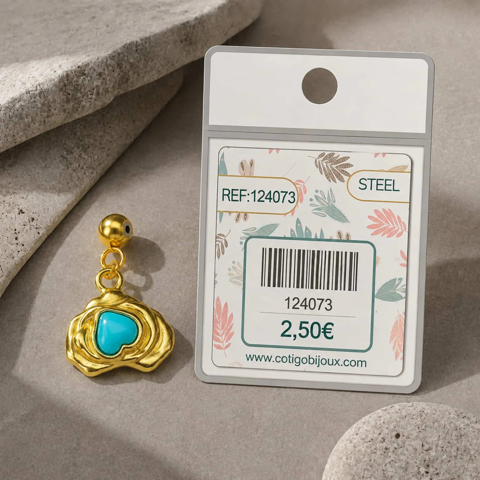 CHARM ACERO DORADO CHAPADO ORO 14 K-CON BOLA DE GOMA