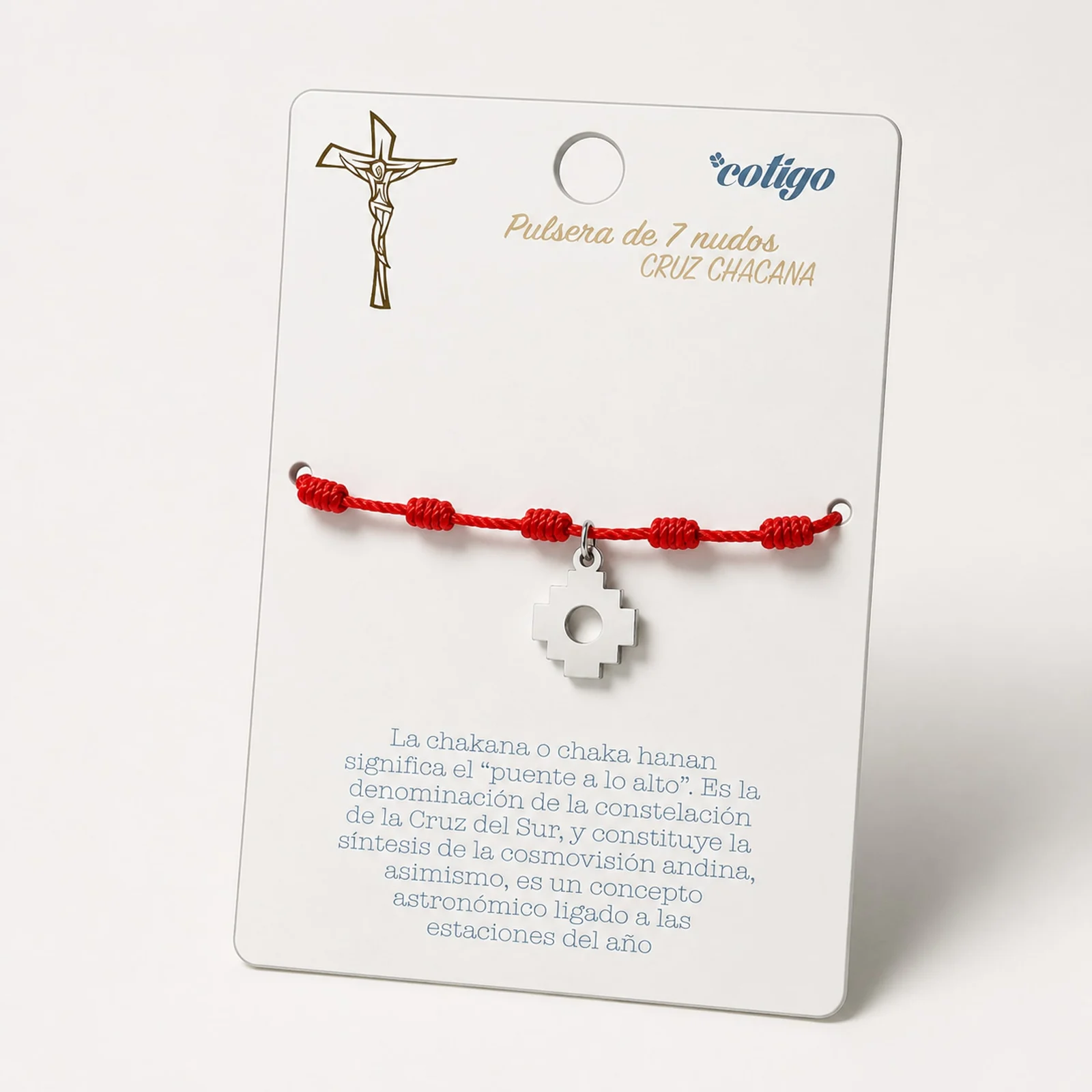 PULSERA 7 NUDOS CON CRUZ CHACANA COLOR PLATEADO