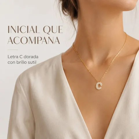 COLLAR LETRA C CON CIRCONITA  ACERO COLOR DORADO