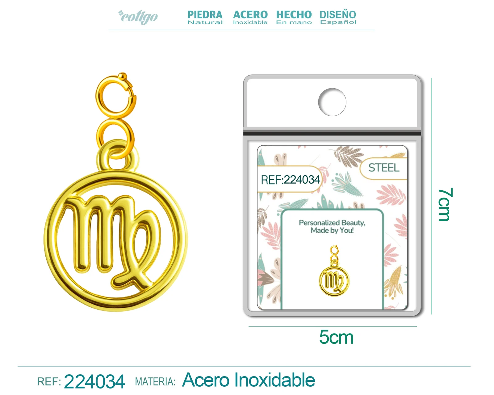 CHARM DE ZODÍACO VIRGEM ACERO COLOR DORADO-CON CIERRE
