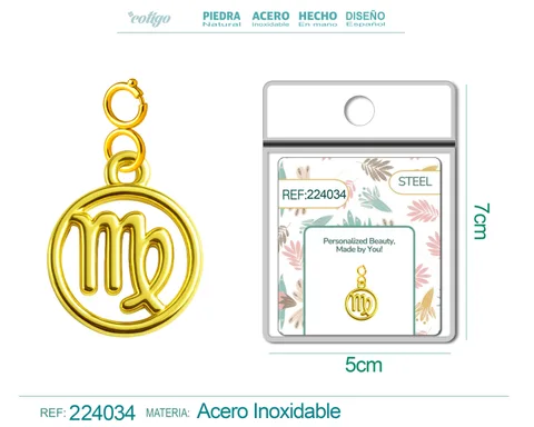 CHARM DE ZODÍACO VIRGEM ACERO COLOR DORADO-CON CIERRE