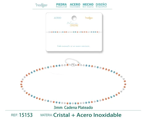 PULSERA ACERO COLOR PLATEADO CON BOLA CRISTA