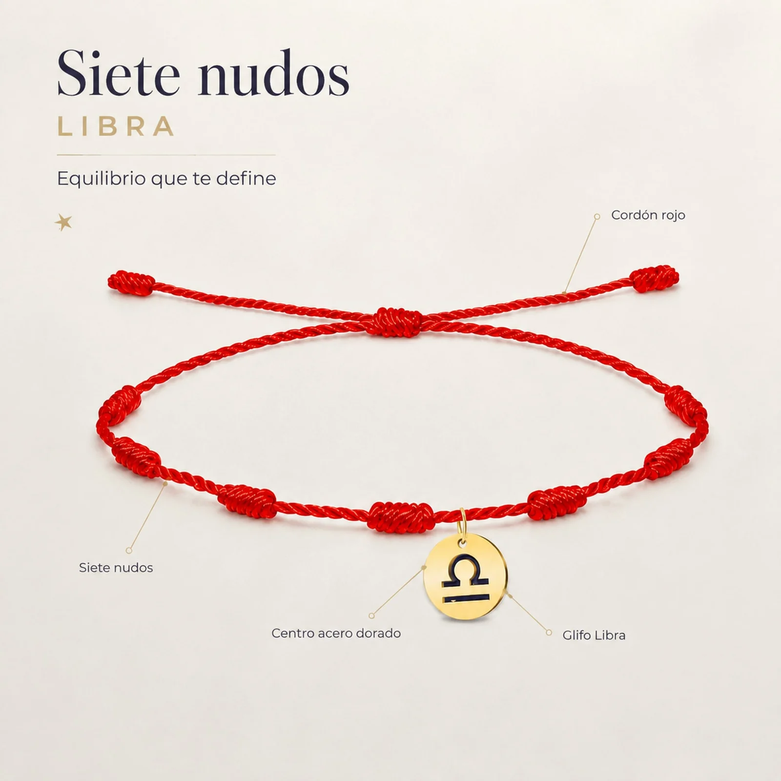 PULSERA 7 NUDOS CON LIBRA ACERO. COLOR DORADO