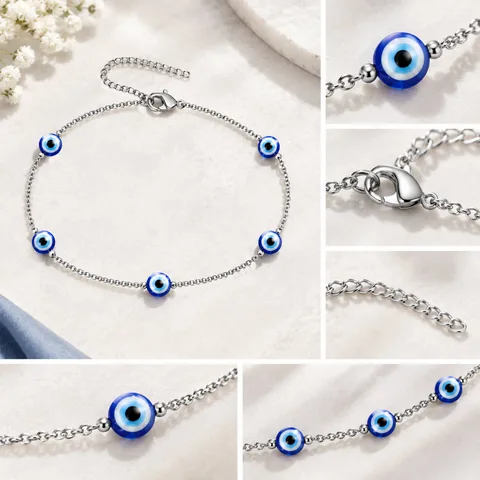 PULSERA OJO TURCO ACERO COLOR PLATEADO