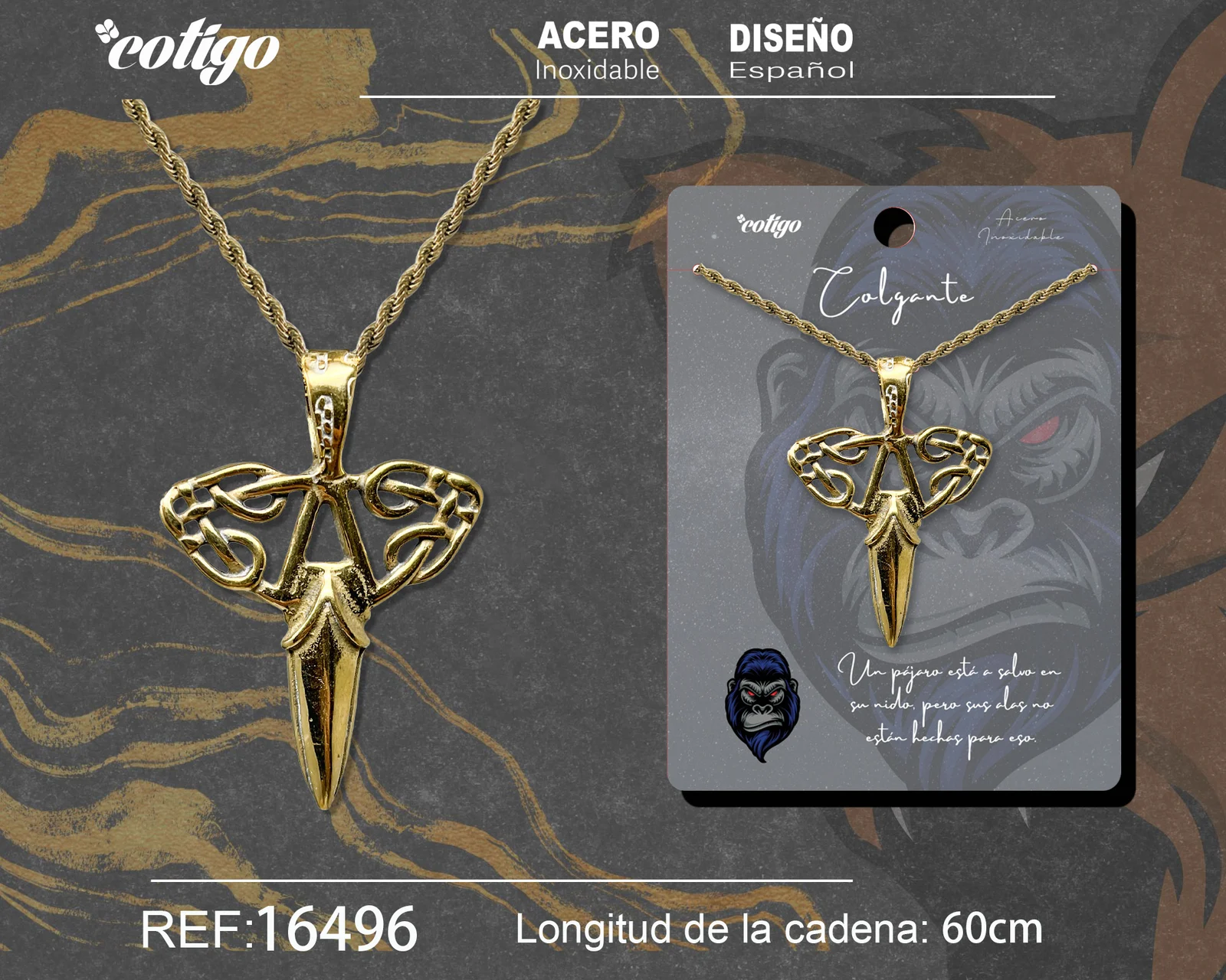 COLGANE HOMBRE ACERO COLOR DORADO