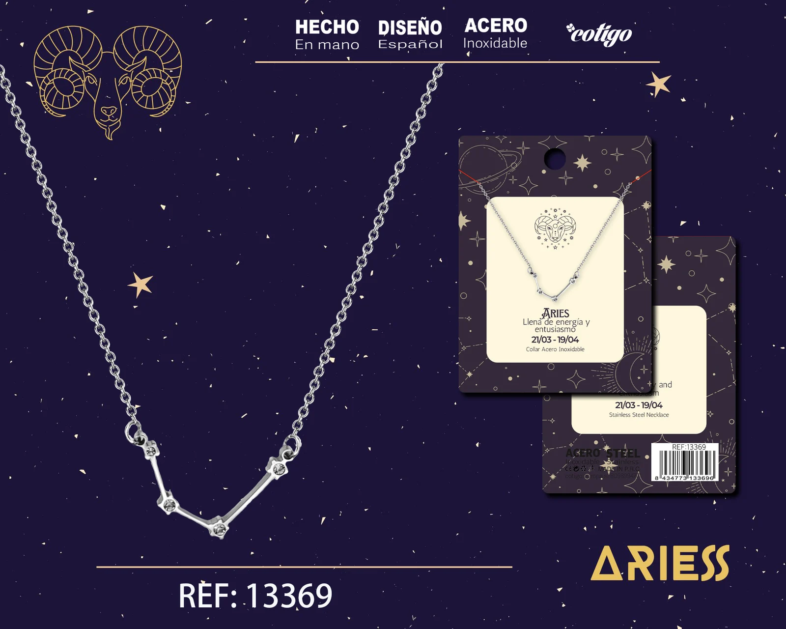COLLAR MAPA ESTELAR DEL ZODIACO ARIES PLATEADO CON STRAS