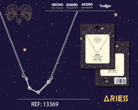 COLLAR MAPA ESTELAR DEL ZODIACO ARIES PLATEADO CON STRAS