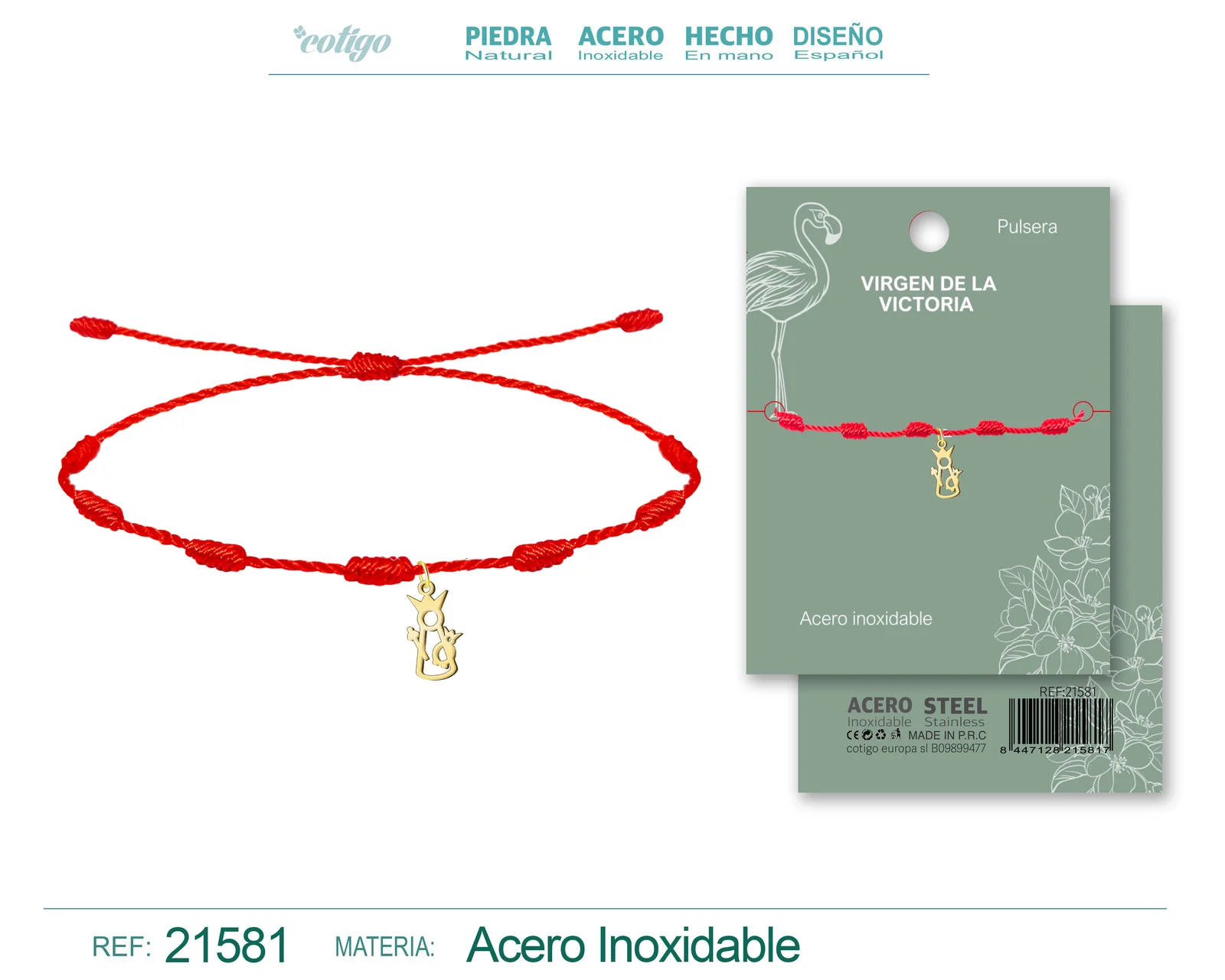PULSERA 7 NUDOS CON VIRGEN DE LA VICTORIA ACERO DORADO