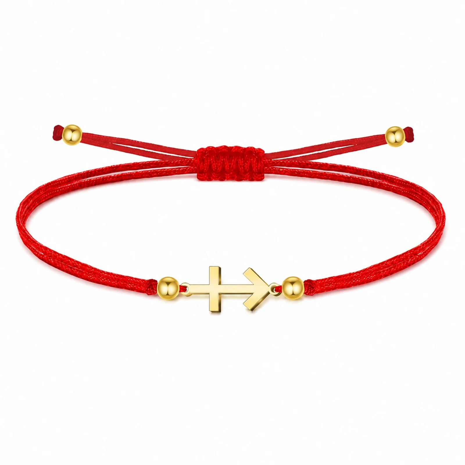 PULSERA CRUZ CONTRA EL MAL DORADO DE HILO EN.ROJO