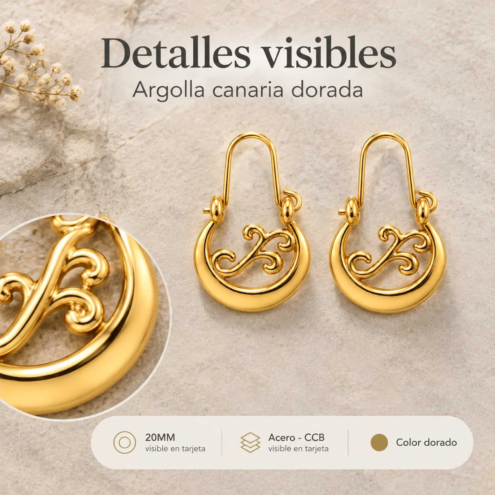 Argolla Canaria 20cm Color Dorado Material CCB
