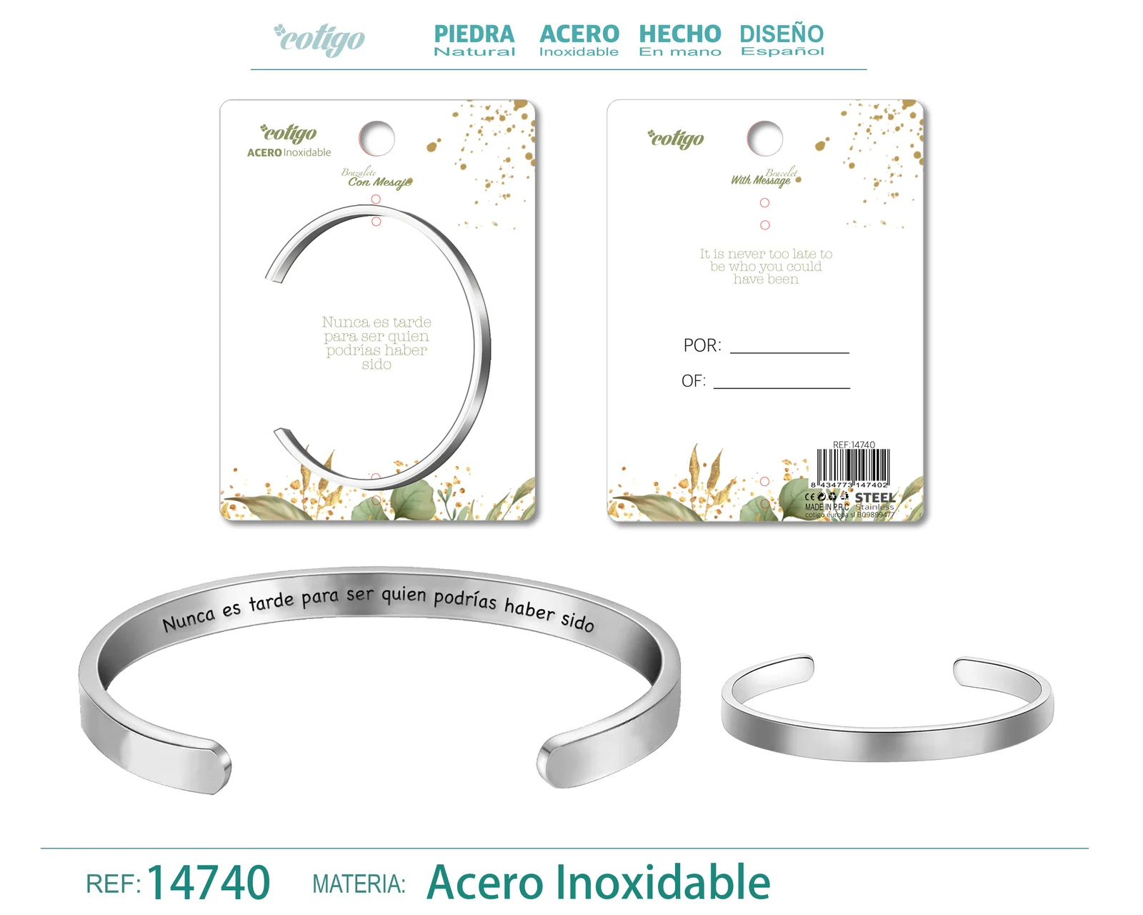 BRAZALETE ACERO CON MENSAJE ESPAÑOL