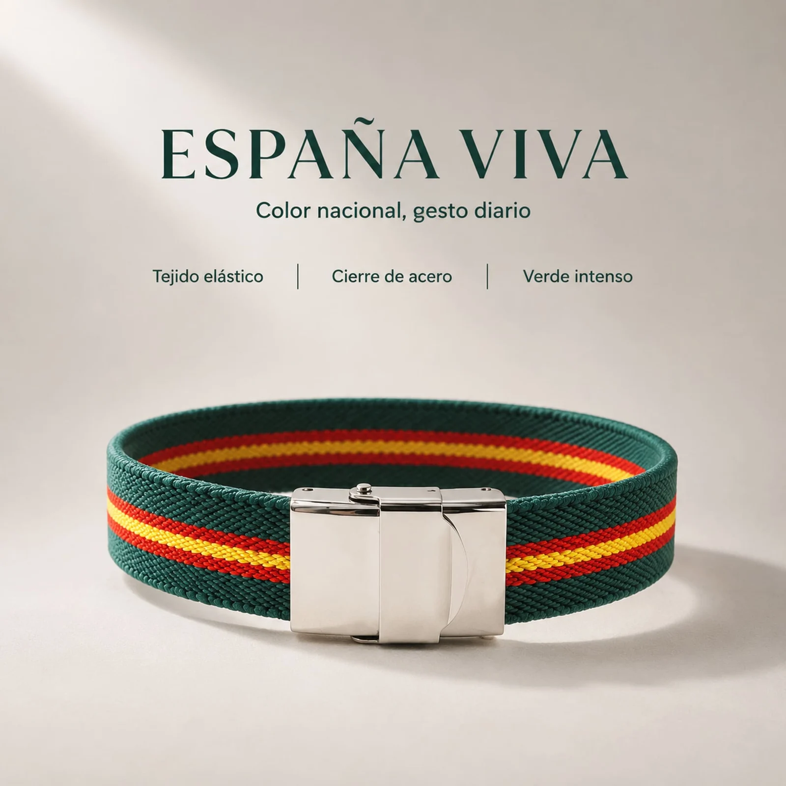 PULSERA ESPAÑA ELÁSTICO VERDE CON CIERRE ACERO