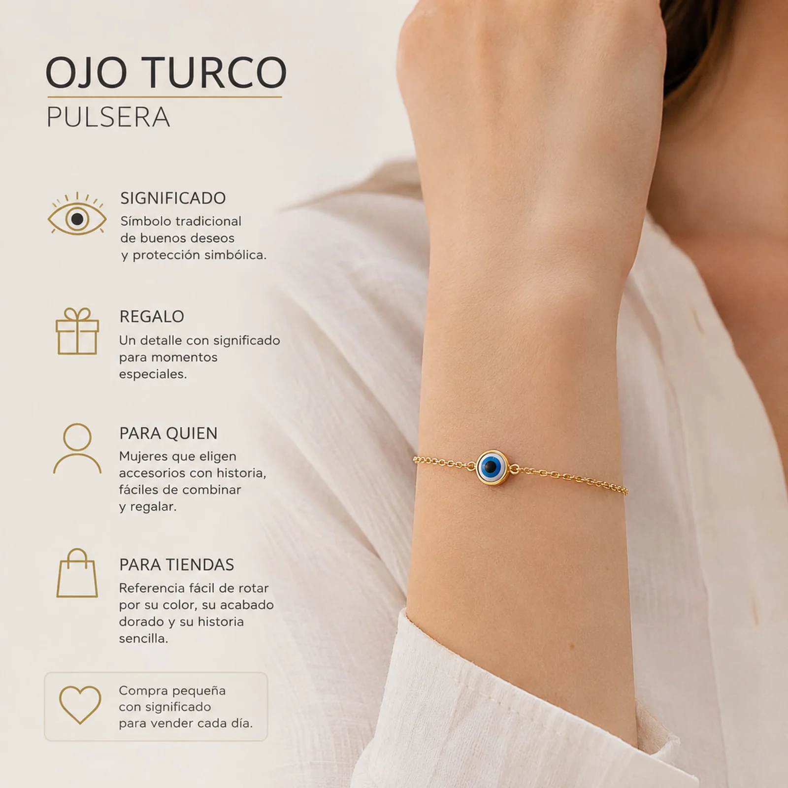 PULSERA OJO TURCO ACERO COLOR DORADO
