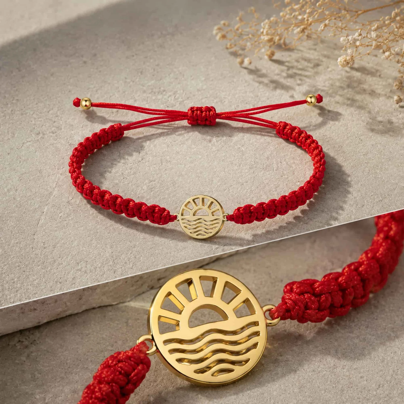 PULSERA HILO DESTINO  CON AMANECER ACERO DORADO