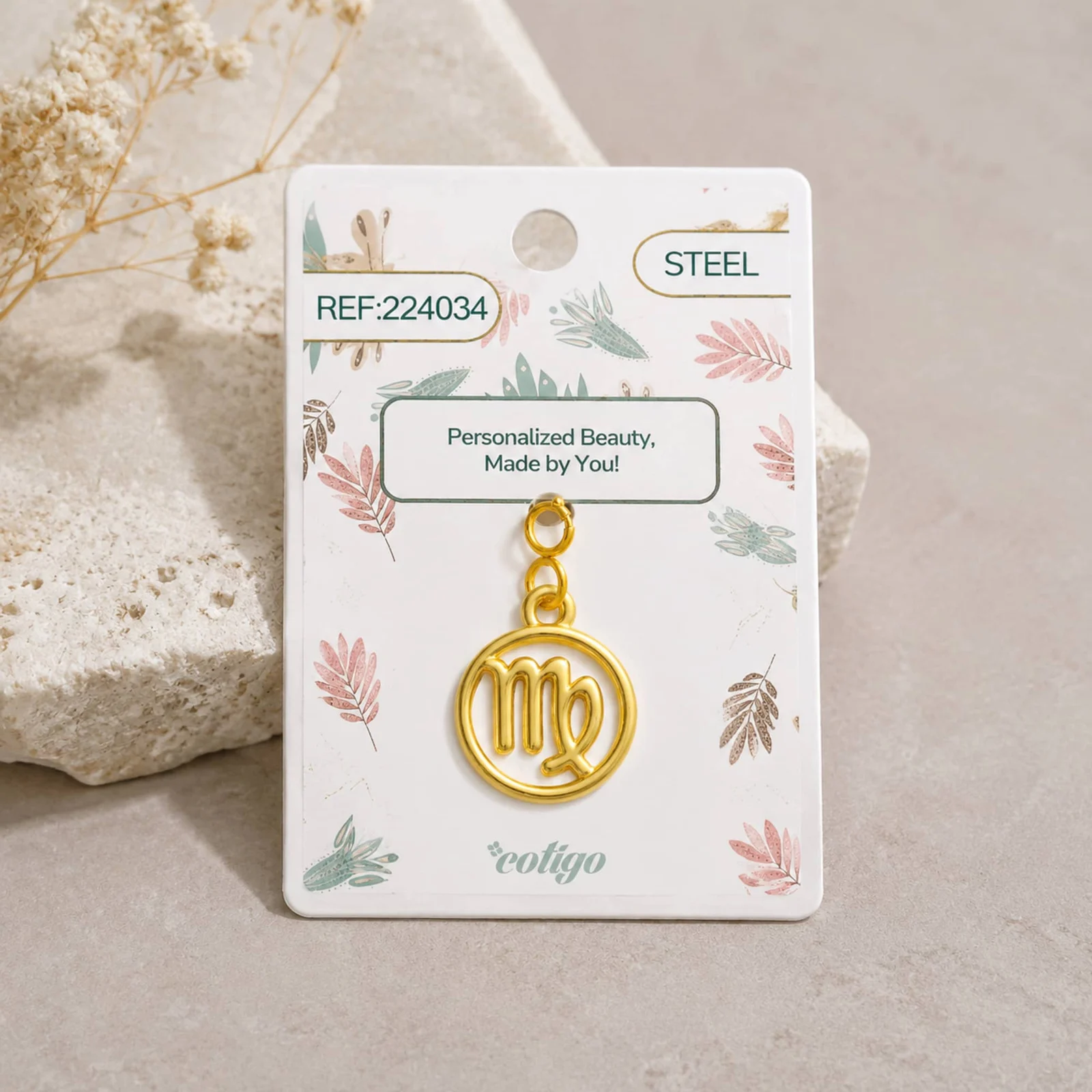 CHARM DE ZODÍACO VIRGEM ACERO COLOR DORADO-CON CIERRE