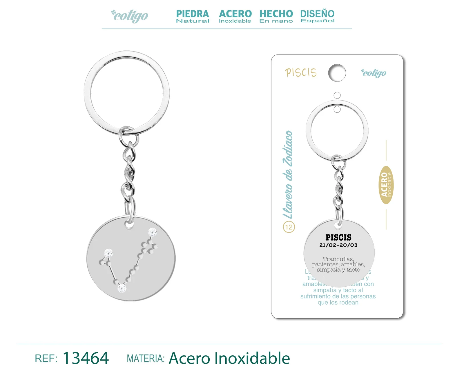 LLAVERO ACERO CON ZODIACO PISCIS