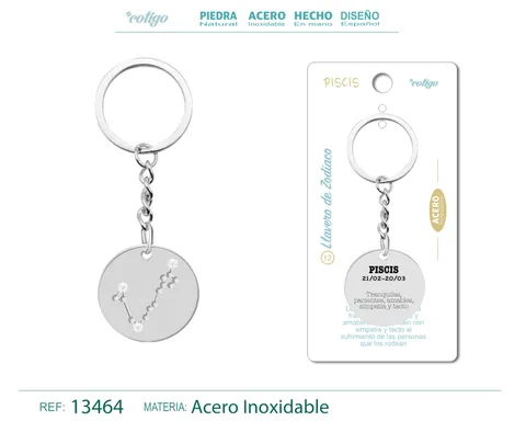 LLAVERO ACERO CON ZODIACO PISCIS