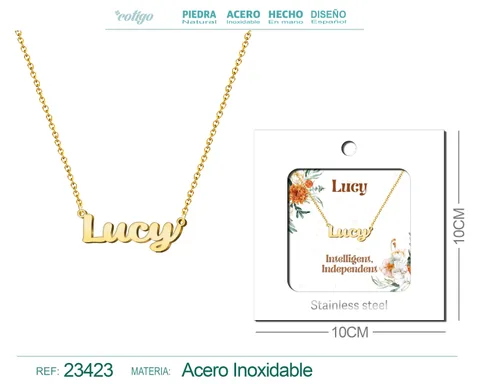 COLLAR NOMBRE INGLES LUCY ACERO CON SOBRE