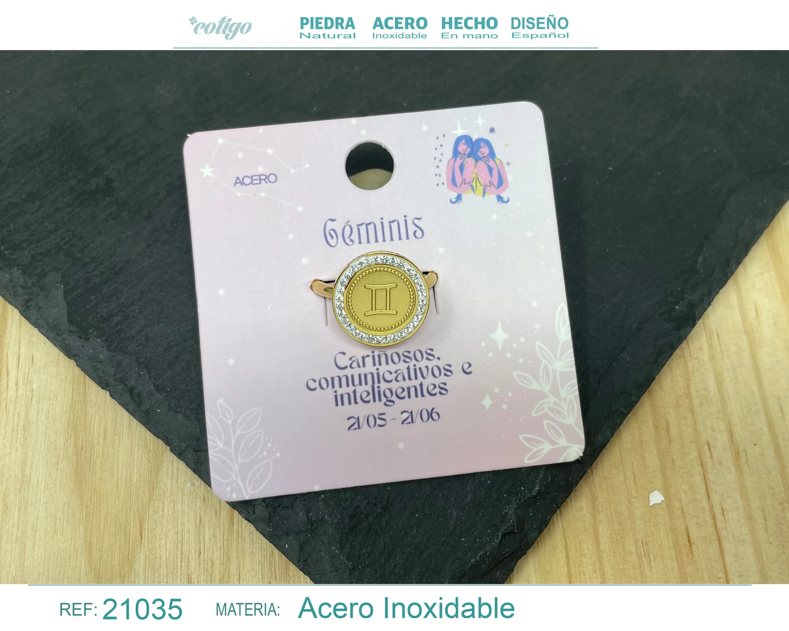 ANILLO GEMINIS ACERO COLOR DORADO