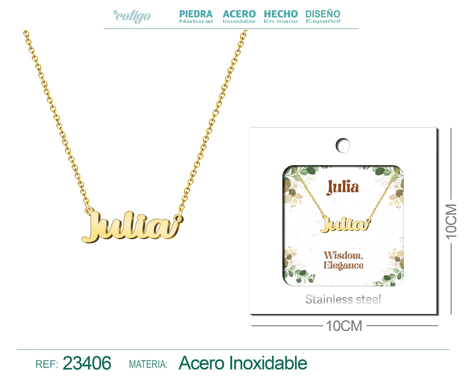 COLLAR NOMBRE INGLES JULIA ACERO CON SOBRE