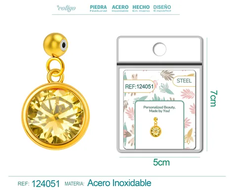 CHARM ACERO DORADO CON PIEDRA NACIMIENTO DE NOVIEMBRE-CON BOLA DE GOMA