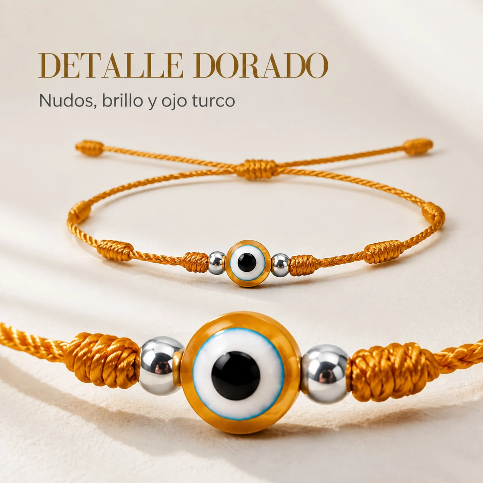 PULSERA 7 NUDOS DORADO CON OJO TURCO