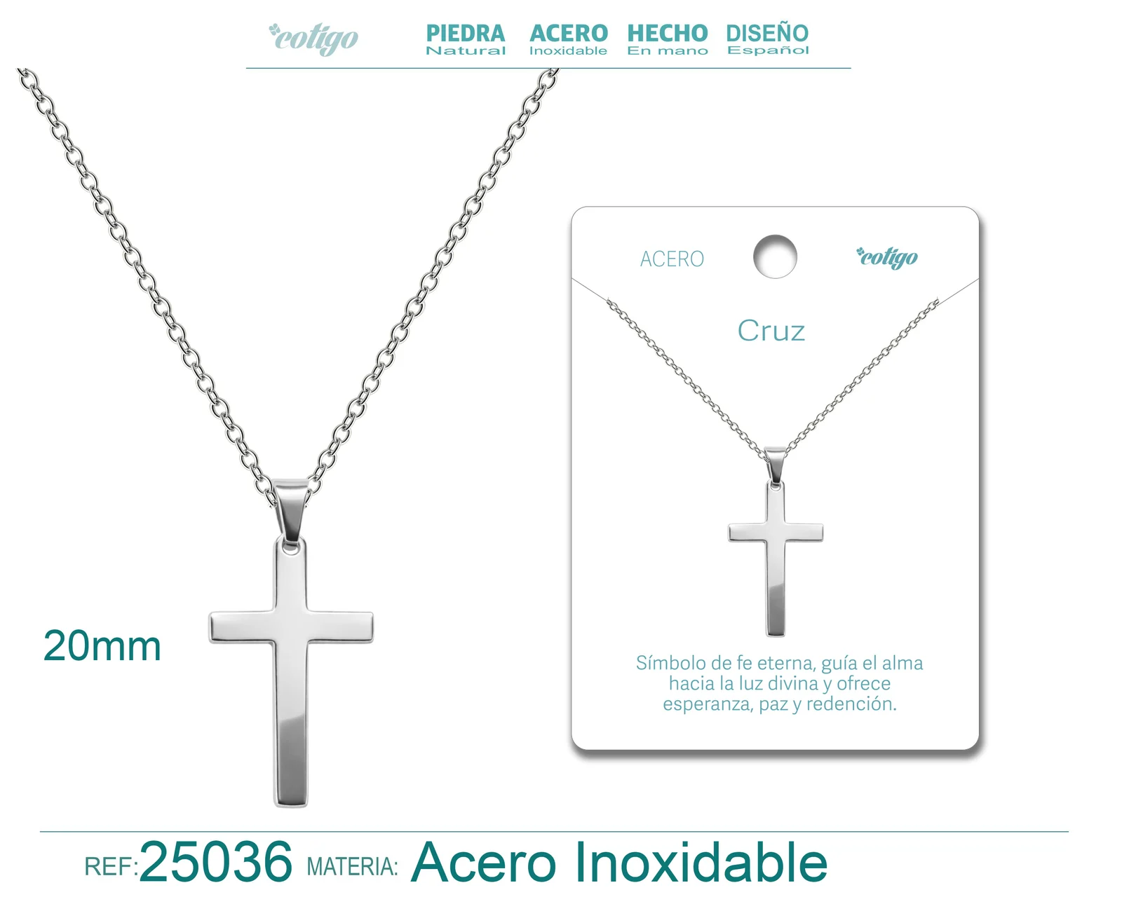 COLGANTE CRUZ LATINA ACERO COLOR PLATEADO