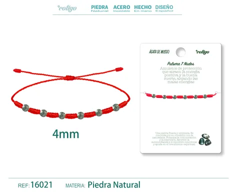 PULSERA 7 NUDOS CON  AGATA DE MUSGO 4MM