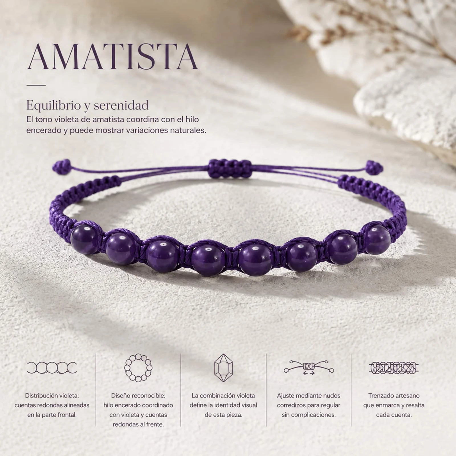 PULSERA HILO ENCERADO CON AMATISTA