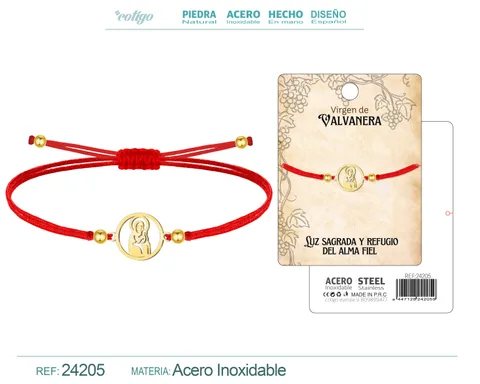 PULSERA HILO ENCERADO CON VIRGEN DE VALVANERA ACERO DORADO