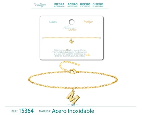 PULSERA LETRA M COLOR DORADO