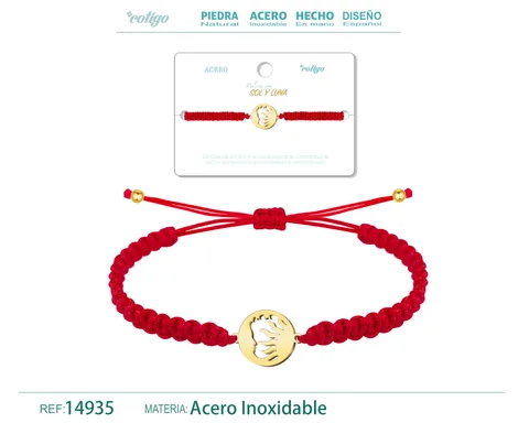 PULSERA HILO DESTINO  CON SOL Y LUNA ACERO DORADO