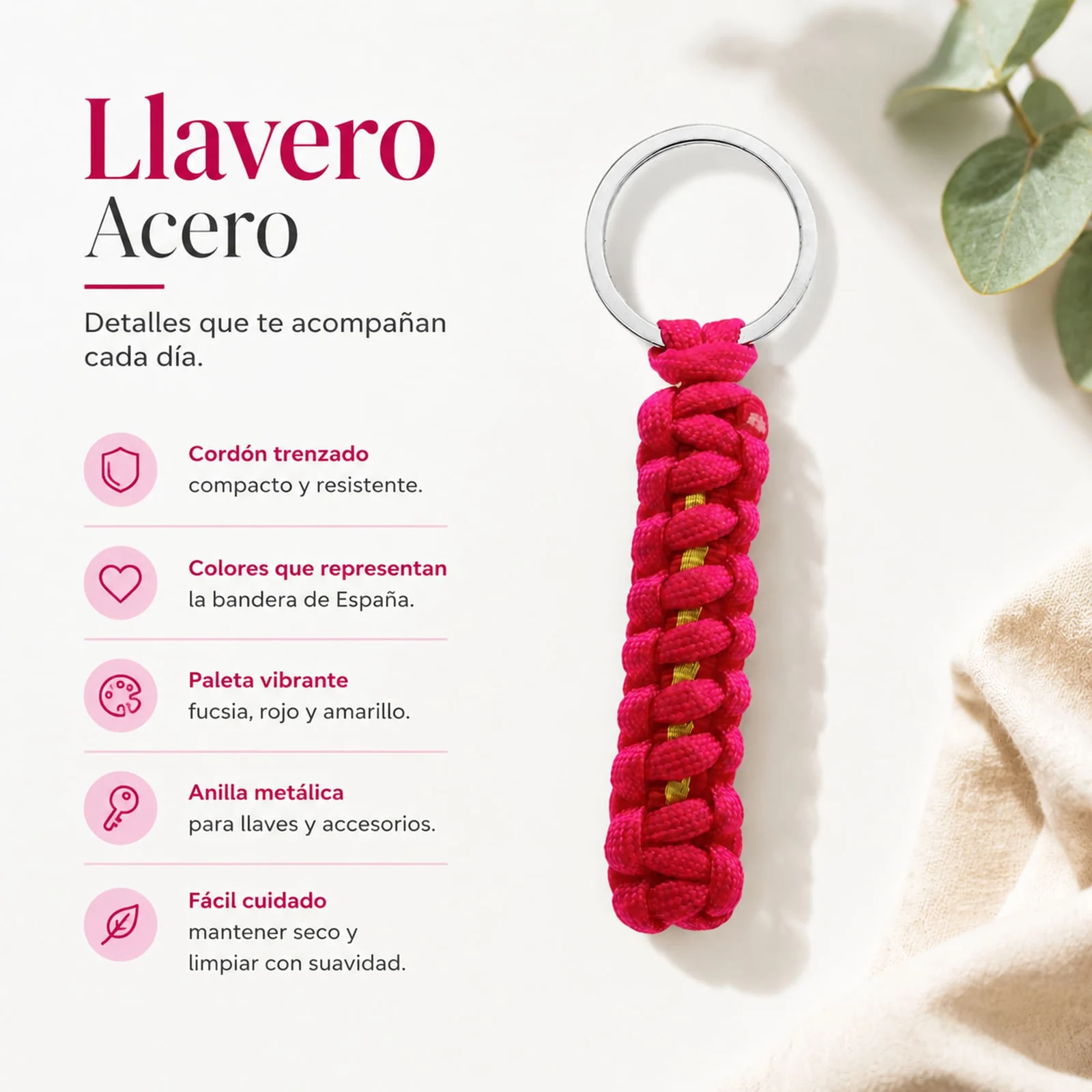 LLAVERO CUERDA CON ARO ACERO