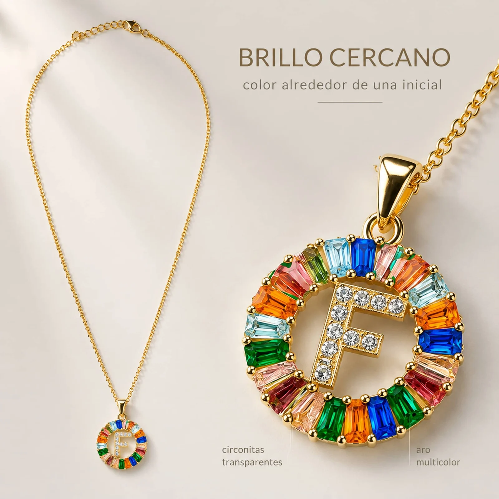 COLGANTE LETRA F CHAPADO ORO 14K CON CIRCONITA