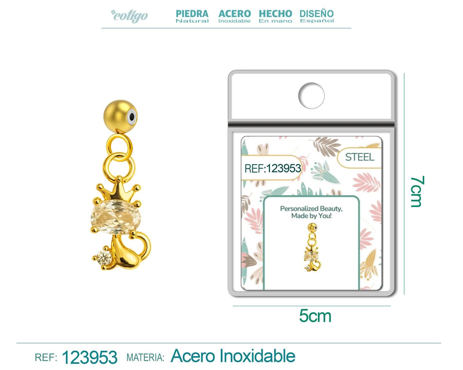 CHARM DE COBRE CHAPADO ORO 14K CON CIRCONITA-CON BOLA DE GOMA
