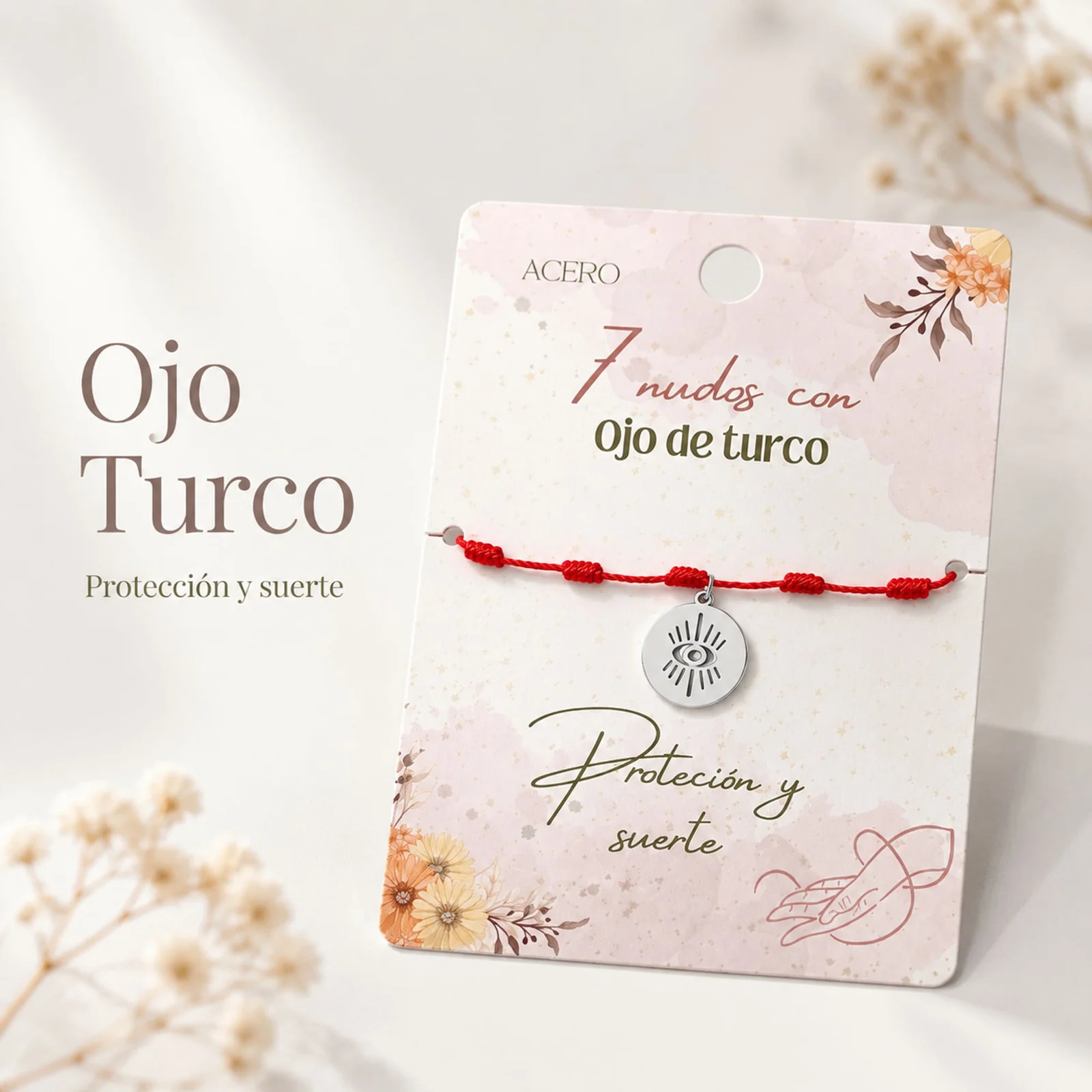 PULSERA 7 NUDOS CON OJO TURCO COLOR PLATEADO
