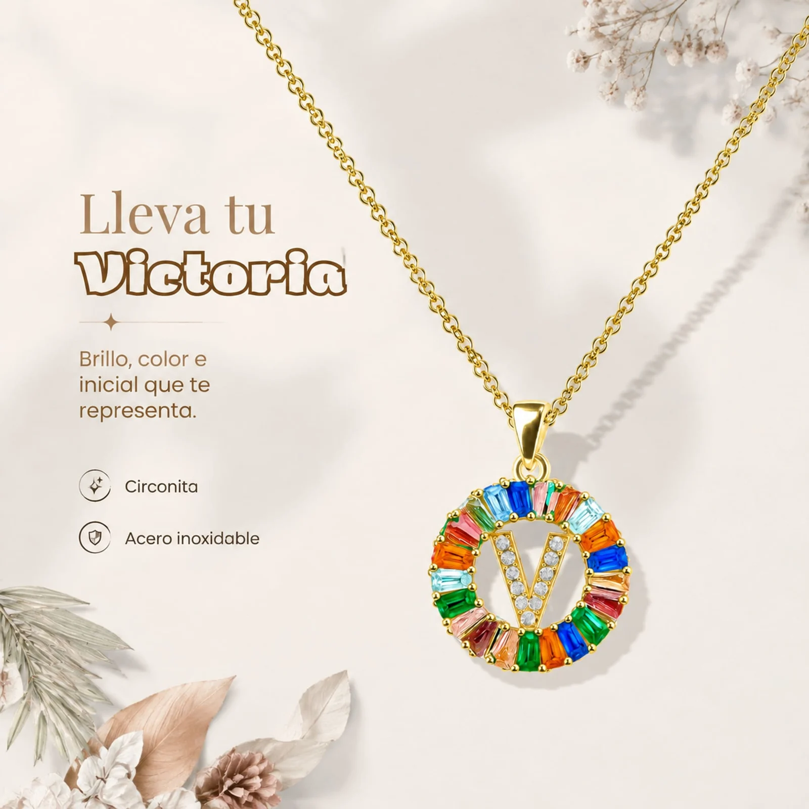 COLGANTE LETRA V CHAPADO ORO 14K CON CIRCONITA