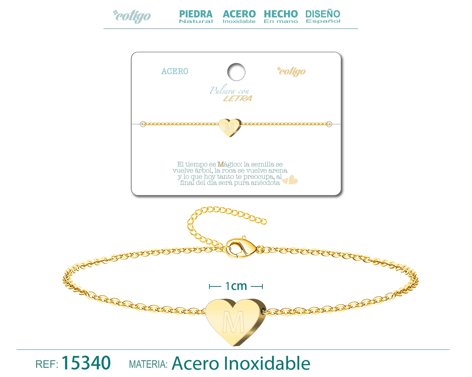 PULSERA LETRA M COLOR DORADO